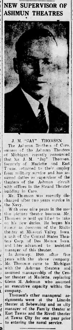 Rivola Theater (State Theater) - The Sebewaing Blade Jul 5 1946 Article On Mgmt Change